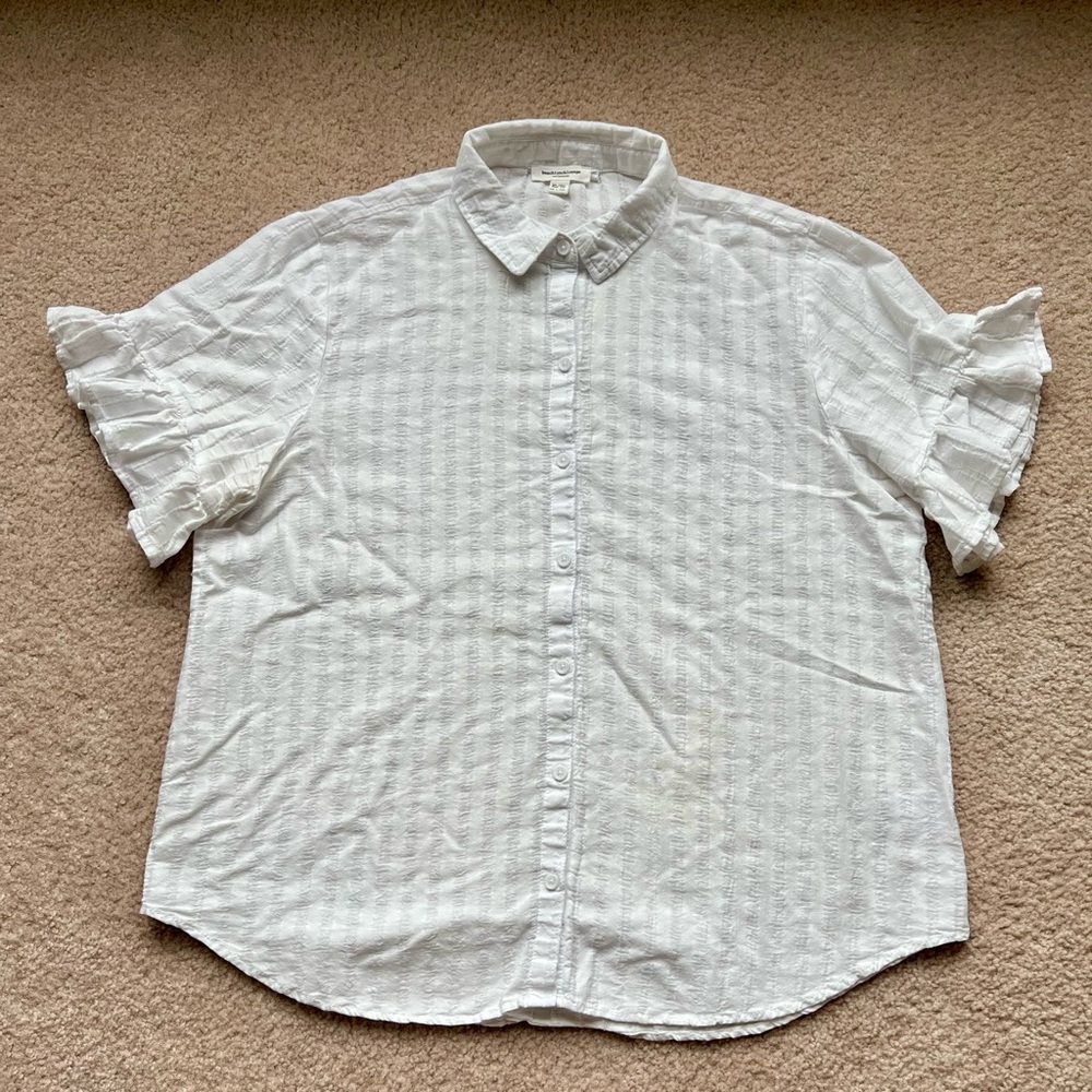 Ruffle Sleeve Shadow Stripe Button Up Shirt